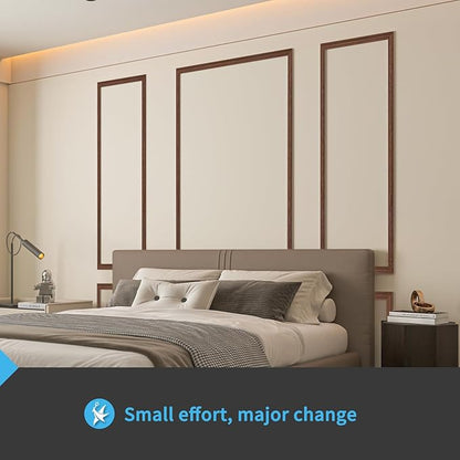 Art3d Pre-Cut Wall Molding Set of 6 pcs, Ready-to-Assemble Wainscoting Panels for Interior Wall Décor Living Room Bedroom Accent Wall - Installed with Glue, 3 Top 3 Bottom, Walnut