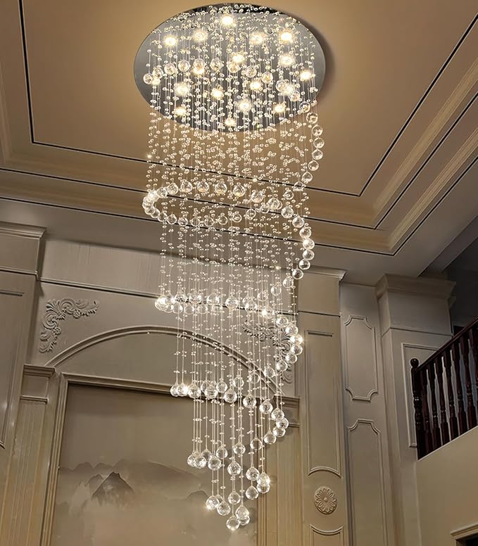 Glam Crystal Chandelier with Dimmable Bulbs High Ceiling Light Fxitures