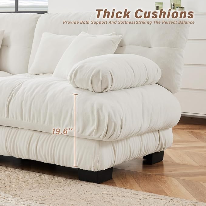 SoarFlash 133.8” Sectional Sofa 3 Seat Couch, L Shaped Modern Sofa with Solid Wood Legs, Couches Sofas for Living Room Apartment, Comfortable Small Couches for Small Spaces, White