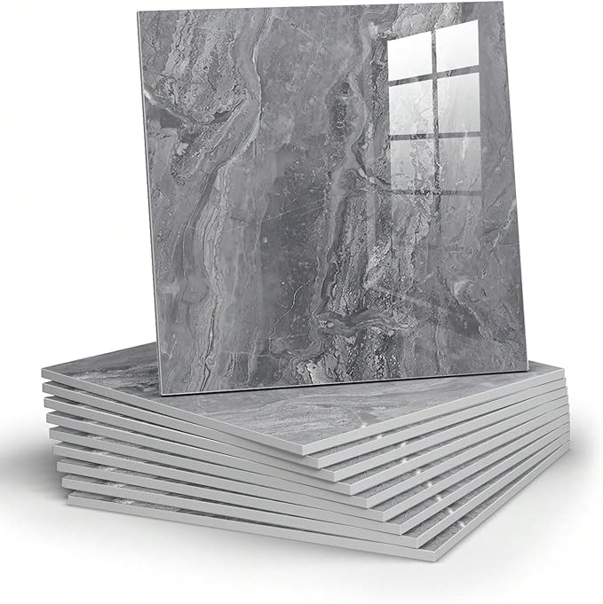 22pcs Marble Peel and Stick Backsplash Waterproof Washroom Wall Panels, Peel and Stick Tile, PVC Foam Wall Panels for Kitchen,Bathroom,Living Room,Grey (Not Real Tile,11.8" x 11.8")