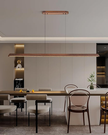 71" Wood Linear Pendant Light, Dimmable Kitchen Island Lighting with Remote, 30W LED Island Lights for Kitchen, Adjustable Linear Chandelier for Dinning Room Light Fixture, Bar, Pool Table - Walnut