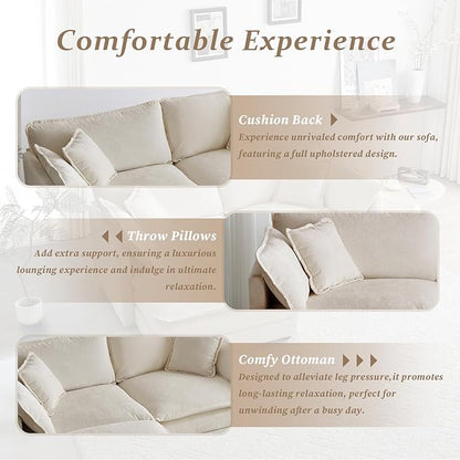 SoarFlash Chenille Sectional Sofa, Comfy L Shaped Modular Coush Sofa with Ottoman, Modern 2 Seat Couch Deep Seat Sofa Set for Living Room,Light Coffee