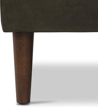POLY & BARK Napa Ottoman - Full-Grain Leather Upholstered Ottoman with Feather-Down Topper - Accent Chairs for Living Room - Vintage Italian Leather in Olivine Green