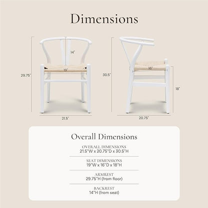 POLY & BARK Weave Dining Chairs – Mid-Century Modern Wishbone Dining Chairs with Arms, Solid Wood Frame, Indoor Use – White – Set of 2 - Ideal for Dining Room, Kitchen or Stylish Accent Setting