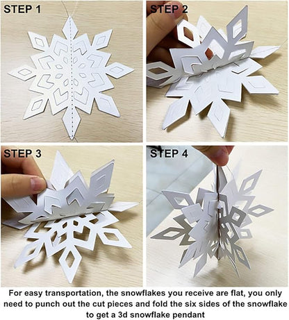 OuMuaMua Winter Christmas Hanging Snowflake Decorations, 12PCS Snowflakes Garland & 12PCS 3D Glittery Large White Snowflake for Christmas Winter Wonderland Holiday New Year Party Home Decorations