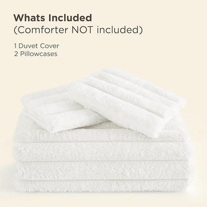 Bedsure Faux Fur Duvet Cover King Size - White Fluffy Duvet Cover Set, Soft and Cozy Shaggy Bedding Comforter Cover, Winter Warm Luxury Fuzzy Bed Set 3 Pieces, 1 King Duvet Cover and 2 Pillowcases