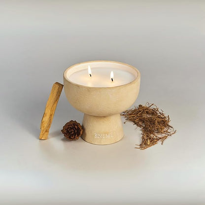BLUEME Spiritual-Palo Santo & Vetiver, 2 Wick, Refillable Wellness Candle, Contains Essential Oil, Sustainable, Hand Finished, Hand Poured, Premium, Luxury Ceramic, Natural Cotton Wick, Soy-Wax Blend