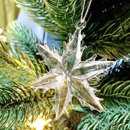 Style Glass Clear Glass Snowflake Ornament Winter Christmas Tree Hanging Decorations (12 Pieces).