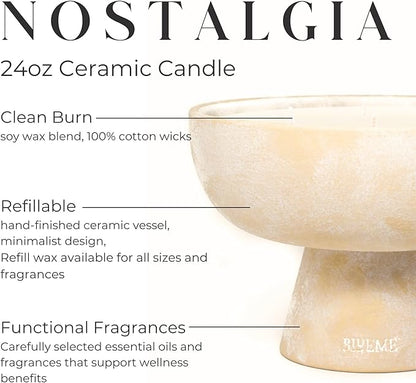 BLUEME Nostalgia - Bergamot & Musk, Luxury Candle w/Essential Oils, 5 Wick, Hand-Poured Soy, Cotton Wick, Ceramic