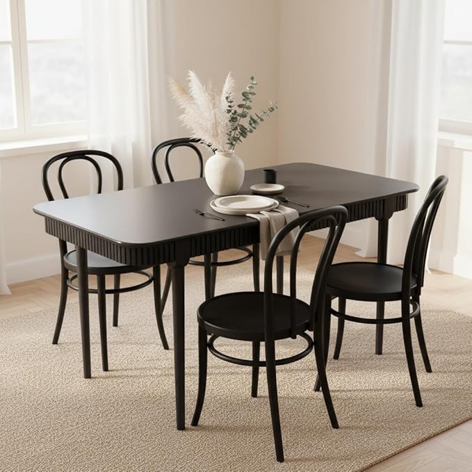 LukeAlon Mid-Century 63 Inch Solid Wood Dining Table for 4-6, Retro Farmhouse Kitchen Table with Large Tabletop, Modern Table for Dining Room, Living Room, Kitchen, Black