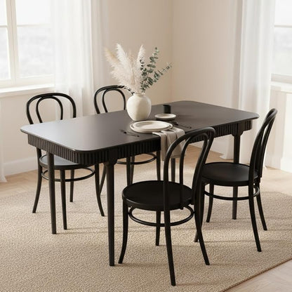 LukeAlon Mid-Century 63 Inch Solid Wood Dining Table for 4-6, Retro Farmhouse Kitchen Table with Large Tabletop, Modern Table for Dining Room, Living Room, Kitchen, Black