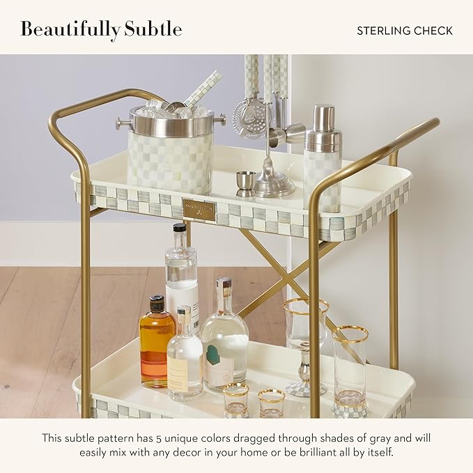 MACKENZIE-CHILDS 3260 Ice Bucket, Decorative Stainless-Steel Bucket and Ice-Cube Bin, Gray-and-White Sterling Check