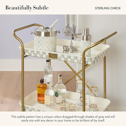 MACKENZIE-CHILDS 3260 Ice Bucket, Decorative Stainless-Steel Bucket and Ice-Cube Bin, Gray-and-White Sterling Check