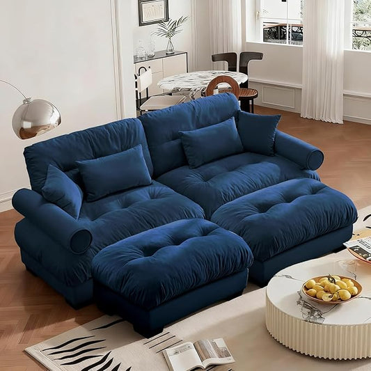 SoarFlash Modern Sofa Couches for Living Room, Small Sectional Sofa Set with Reversible Chaise, Sleeper Sofas and Modular Couch Function, Suitable for Small Spaces in Apartment, Blue