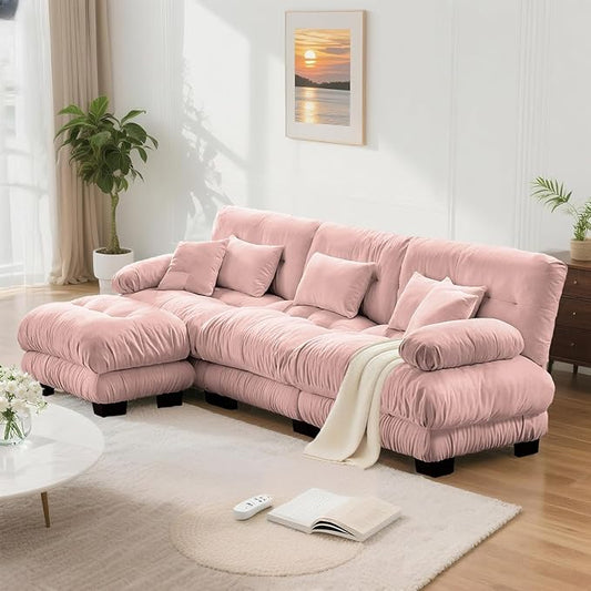 SoarFlash Sectional Sofas Couches for Living Room, L Shaped Couch Sofa Set, Small Couches for Small Spaces, Apartment with Movable Ottoman, Pink
