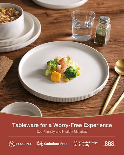 Famiware Star Plates and Bowls Sets, Modern Stoneware Dinnerware Sets for 6, 18-Piece Kitchen Dish Set - Chip and Scratch Resistant, Microwave and Dishwasher Safe Tableware, Matte White
