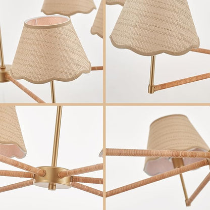 39” Boho Rattan Chandelier 6-Lights Rustic Industrial Pendant Light Large Adjustable Pendant Lighting Fixtures for Kitchen Island Dining Living Room, UL Listed