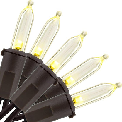 YULETIME Warm White LED Christmas Lights with Brown Wire, 33 ft 100 Count UL Certified Commercial Grade Holiday String Light Set (Warm White - Brown Wire)