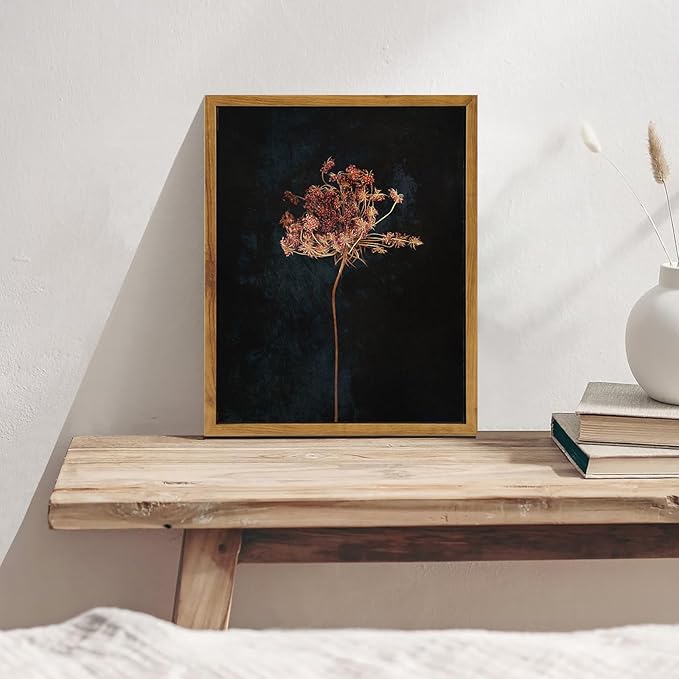 KBKBART Framed Vintage Wall Art Prints, Retro Moody Floral Botanical Canvas Painting Farmhouse Decor, Black Dark Classical Flower Framed Canvas Wall Art for Bathroom, Bedroom, Living Room, Gallery, Vintage Wall Decor(9"x11")