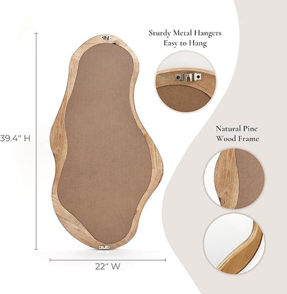 LuxenHome Asymmetrical Wall Mirror, 22"x 39" Natural Irregular Mirror for Wall Decor with Wood Frame, Wall Mirrors Decorative for Living Room, Bathroom, Bedroom, Dining Room, Entryway