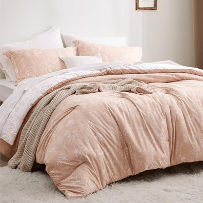Bedsure Oversized Queen Comforter Set - Dusty Rose Bed Set, 3 Pieces Cute Floral Bedding, 1 Soft Reversible Botanical Flowers Comforter and 2 Pillow Shams