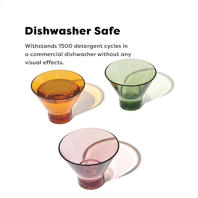 TOSSWARE RESERVE 8oz Stemless Martini - Color Series SET OF 4, Premium Quality, Tritan Dishwasher Safe & Heat Resistant Unbreakable Plastic Cocktail Glasses, Clear