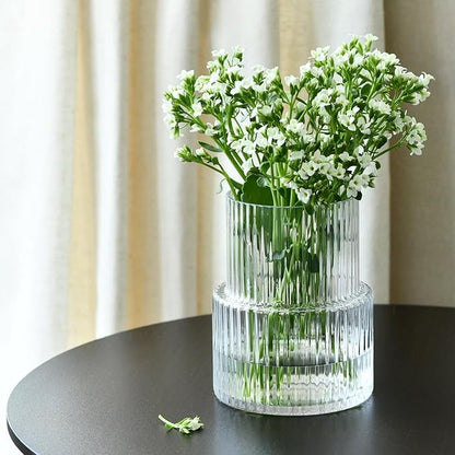 KROSNO Ribbed Flower Modern Japandi Decor Vase, 7,8 x 6,2 inch, Perfect for Home and Restaurants, Dishwasher Safe, Crystalline Glass, Lead-Free