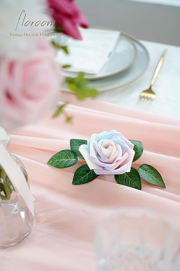 Floroom Artificial Flowers 25pcs Real Looking Whimsical Blush Foam Fake Roses with Stems for DIY Wedding Bouquets Baby Shower Centerpieces Floral Arrangements Party Tables Home Decorations