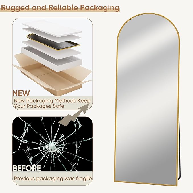 58"x18" Full Length Mirror, Arched Full Body Mirror, Standing Hanging or Leaning Floor Mirror for Bedroom and Living Room, Gold