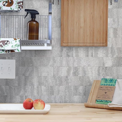 AULIGET 3" x 6" Subway Tile Peel and Stick Backsplash, Thick PVC Stick on Wall Tiles (100, Warm Grey Stone)