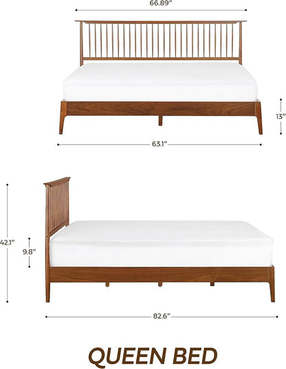 NTC Ruby Wooden Bed Frame with Headboard, Crafted from Walnut, Rubber Wood with Silent Slats and Wood Central Supports, 1000 Lb Capacity, Effortless Assembly, Queen - Dark Walnut