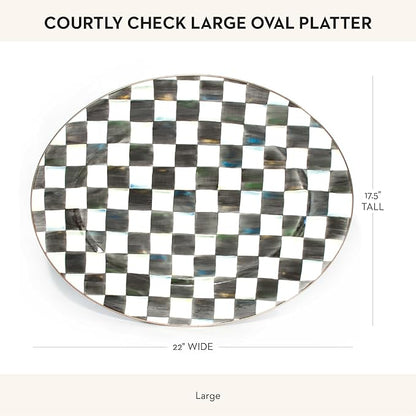 MACKENZIE-CHILDS Enamel Oval Platter, Serving Plate for Entertaining, Large, Black-and-White Courtly Check