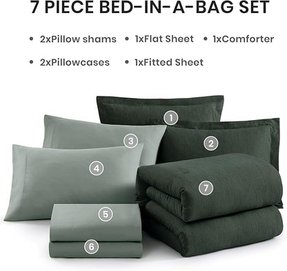 Monbix Oversized Queen Comforter Set - 7 Pieces Cationic Dyeing Deep Forest Bed in a Bag Bedding Sets with Comforter, Sheets, Pillowcases & Shams, Reversible Bedding Comforters Sets