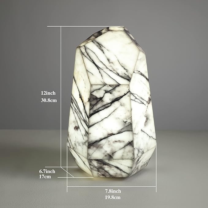 Handcrafted Real Marble Table Lamp, Stone Lamp with Tri-Color Dimmable LED, Bedside Lamp, Small Table Lamp for Home Decor, Table Lamp for Bedroom Living Room, Multifacet