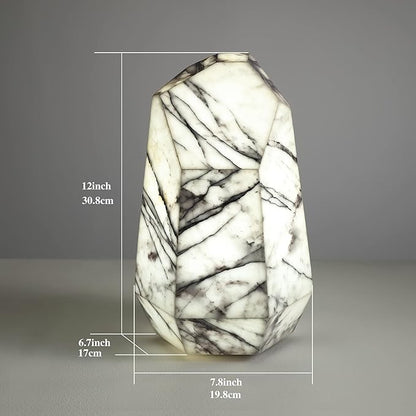 Handcrafted Real Marble Table Lamp, Stone Lamp with Tri-Color Dimmable LED, Bedside Lamp, Small Table Lamp for Home Decor, Table Lamp for Bedroom Living Room, Multifacet