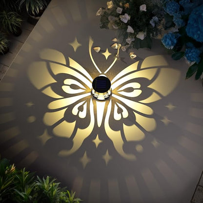 Solar Fence Lights 2 Pack Outdoor Deck Step Wall Lights Metal Waterproof LED Warm Yellow Light for Garden Post Patio Backyard Yard Decor (Butterfly-Star, 2)