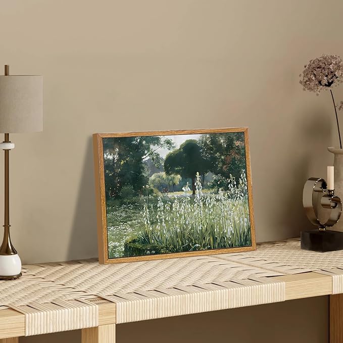 KBKBART Framed Wall Art Vintage Decor, Vintage Meadow with Flowers Oil Painting, Classical Canvas Artwork Wall Decor, Scenery Wall Art Prints for Bedroom Living Room, Bathroom Wall Decor, Gallery, Gifts for Friends or Family (8"x10")