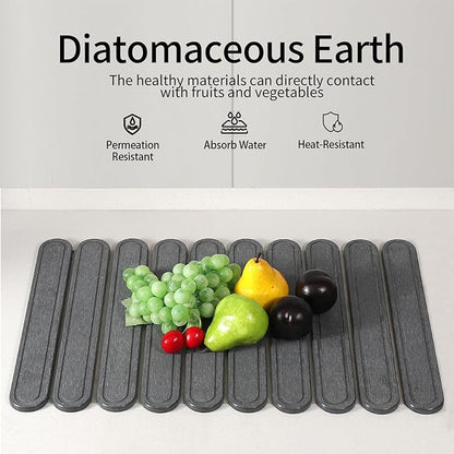 Stone Dish Drying Mat or Kitchen Counter, Quick Dry Stone Mat Kitchen for Dishes Bottles Cups, Large Foldable Diatomaceous Earth Dish Drying Mats Match Any Countertop, Dark Grey