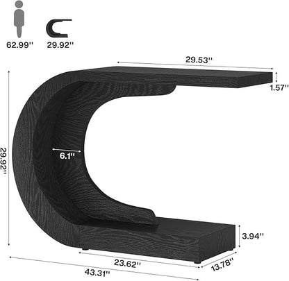 Tribesigns 43.3" Farmhouse Console Table for Entryway, Unique C-Shaped Rustic Sofa Table Behind Couch with Storage for Living Room, Hallway, Entry, Entrance, Foyer, Easy Assembly, Black