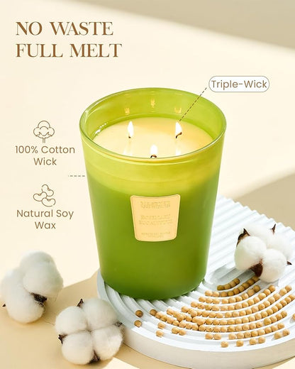 M&SENSE Rosemary Eucalyptus Scented Candle 35oz 150H Burn Time Long Lasting, 3-Wick Natural Aromatherapy Fall Winter Candle Highly Scented, Home Fragrance Housewarming Festival Gifts
