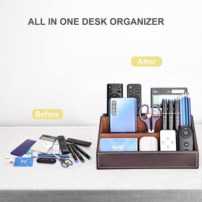 KINGFOM T31-6PCS/SET Desktop Organizer Supplies Set PU Leather Remote Control Collection Holder, Pencil Holder Box, Business Card Holder, Mouse Pad, Sticky Notes Paper and Dispenser