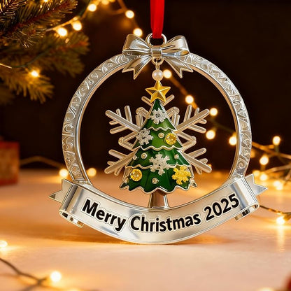 Christmas Ornament 2025 for Christmas Tree Decorations Xmas Wreath Ornament with Hanging Snowflake Dated 2025 Metal Xmas Ornament for Holiday Decorative Keepsake Gifts