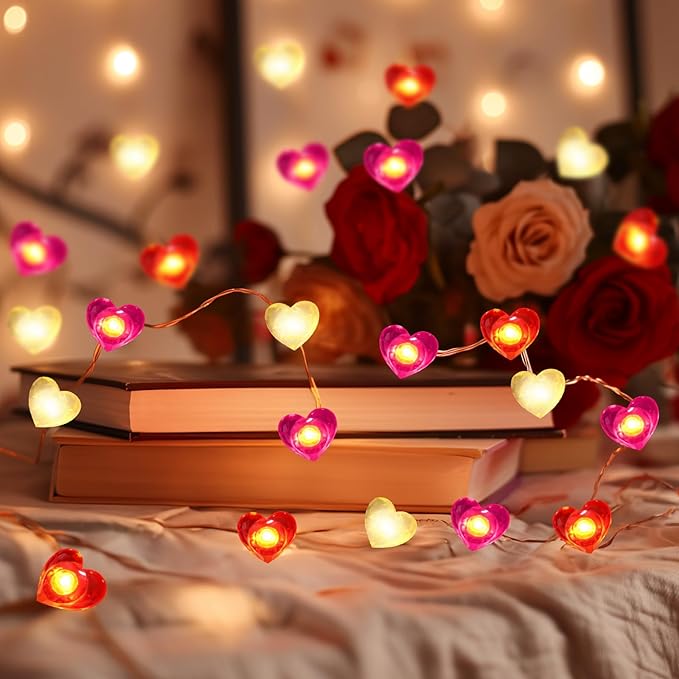 Coquimbo Heart String Lights, 10FT 30 LED Heart Shaped Fairy Lights Battery Operated Room Decor Mothers Day Decor for Home Bedroom Wedding Anniversary Party