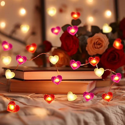 Coquimbo Heart String Lights, 10FT 30 LED Heart Shaped Fairy Lights Battery Operated Room Decor Mothers Day Decor for Home Bedroom Wedding Anniversary Party