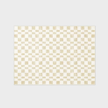 EVERGRACE Checkered Plaid Area Rug 5x7, Soft Faux Wool Rugs Washable Anti Slip Rugs Large Rug Carpet for Entryway Bedroom Living Room Hallway Kitchen Dining Room and Laundry Room, Beige