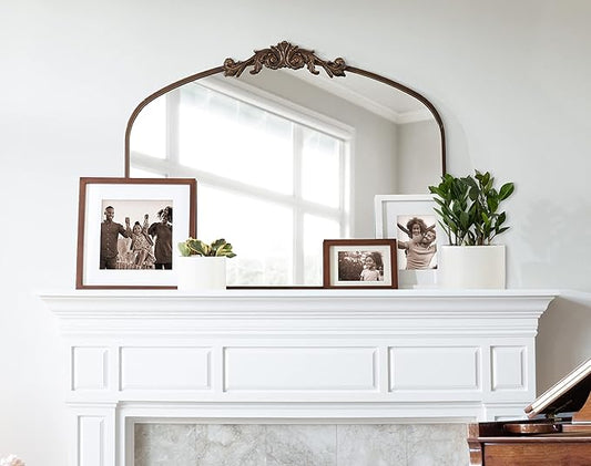 Kate and Laurel Arendahl Ornate Traditional Arched Mirror; 36 x 29; Bronze; Decorative Baroque Style Arched Wall Mirror with Wide Frame and Crown
