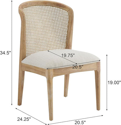 Christopher Knight Home Lilia Dining Chairs Set of 2, Modern Dining Chair with Fabric Upholstery, Rubberwood Frame Kitchen Chairs with Cane Webbing, Extra Seat for Dining Room, Beige + Natural