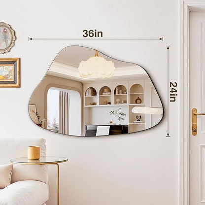 FICTOR Irregular Asymmetrical Wall Mirror, 36" x 24" Modern Decorative Mirror for Entryway, Bathroom, Bedroom, Living Room, Dining Room