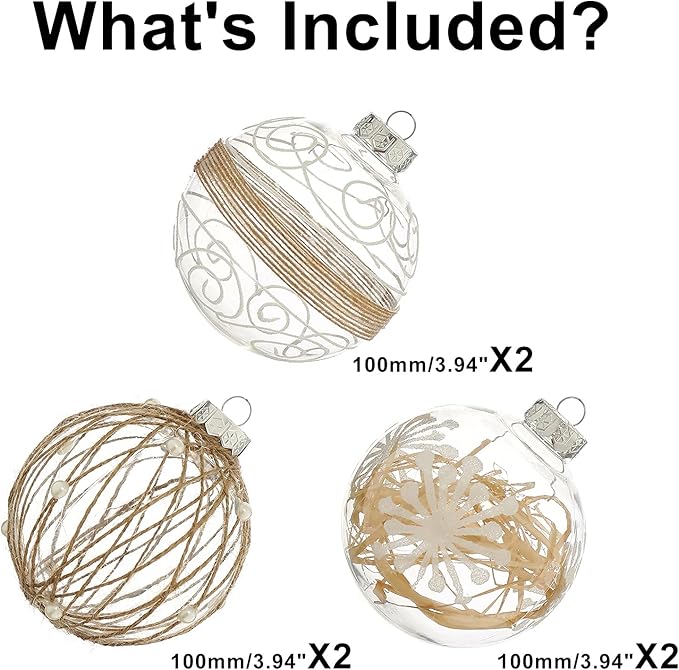 XmasExp Christmas Ball Ornaments Set, Farmhouse Shatterproof Christmastree Decorations,6ct Large Plastic Hanging Ornaments,100mm/4,Neutral
