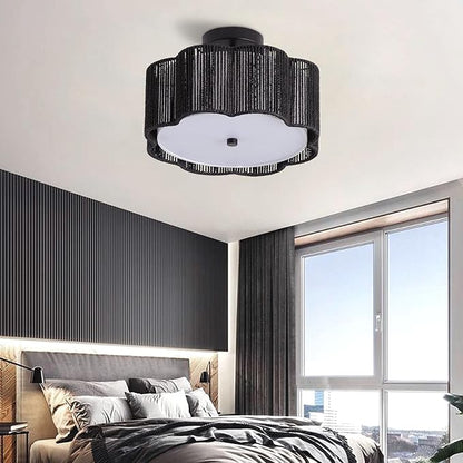 Rattan Ceiling Light Fixtures Flush Mount,3-Light Boho Light Fixtures Ceiling Mount for Bedroom,Close to Ceiling Light Modern Rattan Chandelier Lighting for Hallway Kitchen Dining Room(Black)